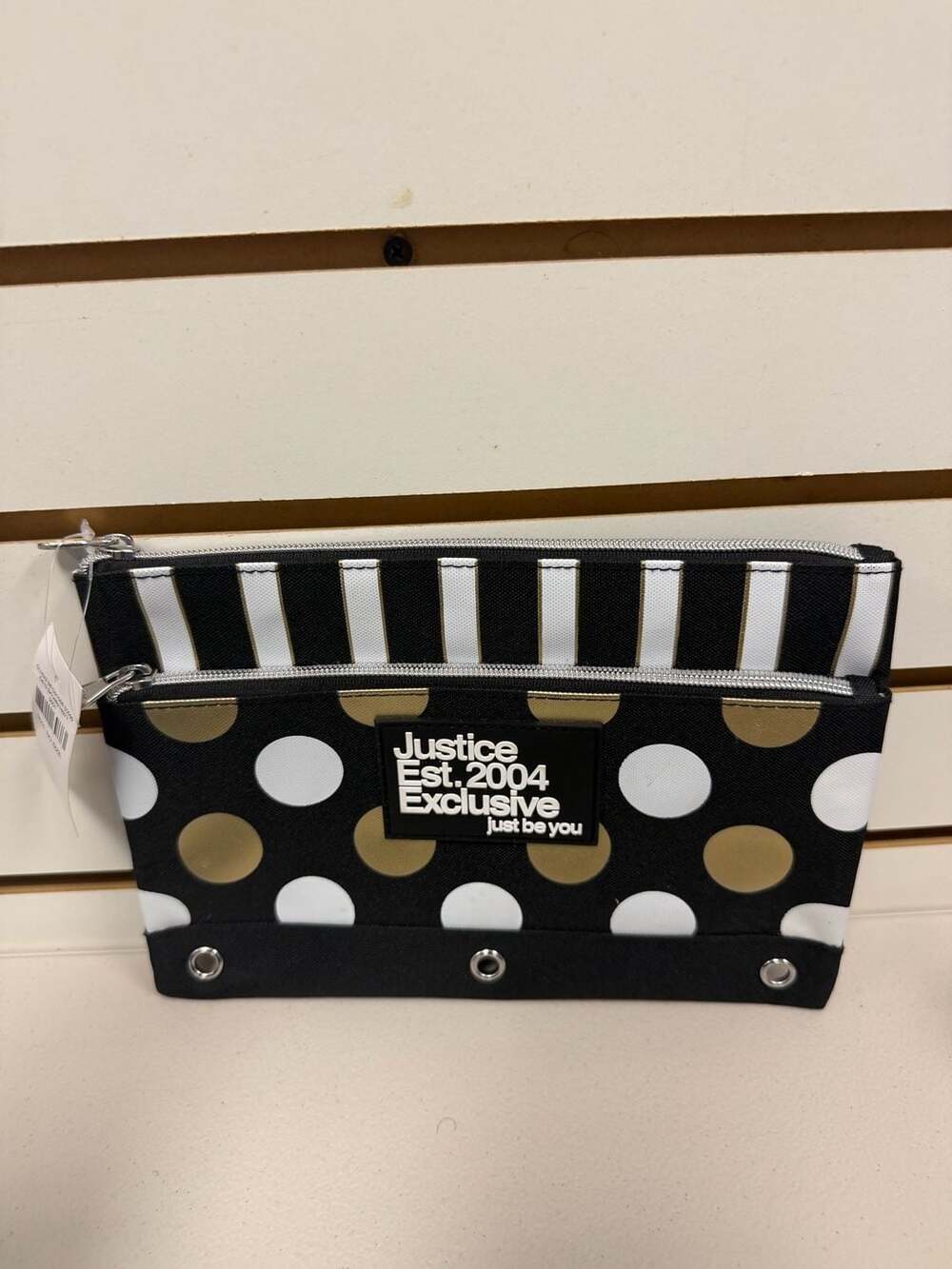 Justice Est. 2004 Exclusive Polka Dot and Stripe 3-Ring Binder Pencil Pouch NWT